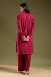 Shop_Tashee_Maroon Linen V-neck Kurta With Pant Set _at_Aza_Fashions