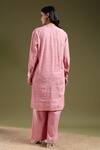 Shop_Tashee_Pink Linen Mandarin Collar Kurta With Pant _at_Aza_Fashions