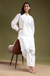 Tashee_White Linen Mandarin Collar Ivory Kurta With Pant _Online_at_Aza_Fashions