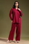 Buy_Tashee_Maroon Linen Mandarin Collar Shirt And Pant Coord Set _at_Aza_Fashions