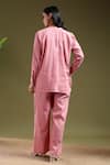 Shop_Tashee_Pink Linen Mandarin Collar Shirt And Pant Coord Set _at_Aza_Fashions