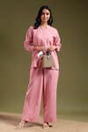 Buy_Tashee_Pink Linen Mandarin Collar Shirt And Pant Coord Set _at_Aza_Fashions