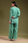 Shop_Tashee_Green Linen Mandarin Collar Sage Shirt And Pant Set _at_Aza_Fashions