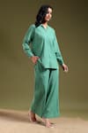 Buy_Tashee_Green Linen Mandarin Collar Sage Shirt And Pant Set _Online_at_Aza_Fashions