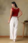 Shop_Tashee_Rust Cotton Embroidery V-neck Jacket Top And Ivory Pants _at_Aza_Fashions