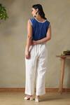 Shop_Tashee_Blue Cotton Embroidery V-neck Jacket With Ivory Pants _at_Aza_Fashions