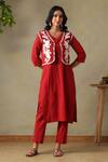 Buy_Tashee_Rust Cotton Embroidery Round Neck, Slub Kurta Set _at_Aza_Fashions