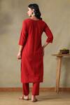 Shop_Tashee_Rust Cotton Embroidery Round Neck, Slub Kurta Set _at_Aza_Fashions