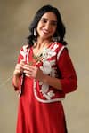 Shop_Tashee_Rust Cotton Embroidery Round Neck, Slub Kurta Set _Online_at_Aza_Fashions