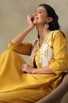 Shop_Tashee_Yellow Cotton Embroidery Round Neck, Slub Kurta Set _Online_at_Aza_Fashions