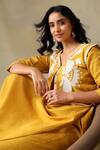 Tashee_Yellow Cotton Embroidery Round Neck, Slub Kurta Set _at_Aza_Fashions