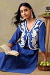 Buy_Tashee_Blue Cotton Embroidery V-neck Slub Kurta Set 