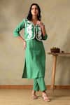 Buy_Tashee_Green Cotton Embroidery Round Neck, Slub Kurta Set _at_Aza_Fashions