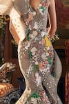Sahil Kochhar_Gray Organza Embroidery V-neck Designer Grey Gown _Online_at_Aza_Fashions