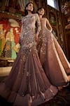 Shop_Sahil Kochhar_Pink Net Sequins, Embroidery Boat Neck Designer Embellished Gown _Online_at_Aza_Fashions