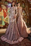 Sahil Kochhar_Pink Net Sequins, Embroidery Boat Neck Designer Embellished Gown _at_Aza_Fashions