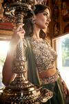 Sahil Kochhar_Green Viscose, Crepe Sequins, Embroidery, Beads Designer Draped Skirt And Top Set _Online_at_Aza_Fashions