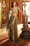 Buy_Sahil Kochhar_Green Viscose, Crepe Sequins, Embroidery, Beads Designer Draped Skirt And Top Set _at_Aza_Fashions