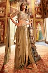 Shop_Sahil Kochhar_Green Viscose, Crepe Sequins, Embroidery, Beads Designer Draped Skirt And Top Set _at_Aza_Fashions