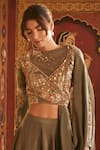 Sahil Kochhar_Green Viscose, Crepe Sequins Round Neck Designer Zaira Draped Top And Skirt Set _Online_at_Aza_Fashions