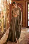 Shop_Sahil Kochhar_Green Viscose, Crepe Sequins Round Neck Designer Zaira Draped Top And Skirt Set _at_Aza_Fashions