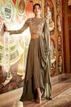 Buy_Sahil Kochhar_Green Viscose, Crepe Sequins Round Neck Designer Zaira Draped Top And Skirt Set _at_Aza_Fashions