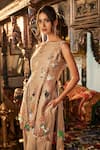 Shop_Sahil Kochhar_Beige Organza, Crepe Embroidery Round Neck Designer Floral Kurta Pant Set _at_Aza_Fashions