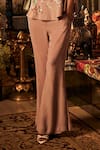 Sahil Kochhar_Pink Crepe Embroidery, Sequins Round Neck Peplum Top And Pant Set _Online_at_Aza_Fashions