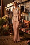 Buy_Sahil Kochhar_Pink Crepe Embroidery, Sequins Round Neck Peplum Top And Pant Set _at_Aza_Fashions