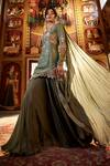 Shop_Sahil Kochhar_Green Organza, Viscose Embroidery, Beads, Sequins Round Neck Kurta And Sharara Set _at_Aza_Fashions