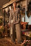 Buy_Sahil Kochhar_Gray Viscose Embroidery V-neck Grey Jacket And Trouser Set _at_Aza_Fashions