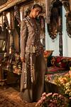 Shop_Sahil Kochhar_Gray Viscose Embroidery V-neck Grey Jacket And Trouser Set _at_Aza_Fashions