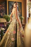 Shop_Sahil Kochhar_Green Organza Embroidery, Sequins Halter Neck Gown _at_Aza_Fashions