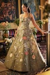 Buy_Sahil Kochhar_Green Organza Embroidery, Sequins Halter Neck Gown _at_Aza_Fashions