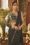 Sahil Kochhar_Blue Crepe Embroidery, Sequins, Beads Asymmetric Designer Pre-draped Saree Set _Online_at_Aza_Fashions