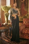 Shop_Sahil Kochhar_Blue Crepe Embroidery, Sequins, Beads Asymmetric Designer Pre-draped Saree Set _at_Aza_Fashions