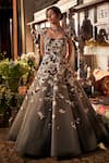 Buy_Sahil Kochhar_Gray Organza Sequins, Embroidery Square Neck Grey Floral Designer Gown _at_Aza_Fashions