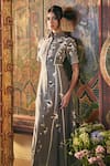 Shop_Sahil Kochhar_Gray Viscose, Linen Embroidery High Neck Grey Designer Dress _at_Aza_Fashions