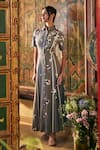 Buy_Sahil Kochhar_Gray Viscose, Linen Embroidery High Neck Grey Designer Dress _at_Aza_Fashions