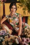 Sahil Kochhar_Pink Net Beads, Fabric Flowers Round Neck Quirky Designer Dress _Online_at_Aza_Fashions