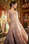 Shop_Sahil Kochhar_Pink Organza Sequins, Embroidery Square Neck Designer Gown With Sleeves _at_Aza_Fashions
