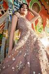 Sahil Kochhar_Pink Organza Sequins, Embroidery Square Neck Designer Gown With Sleeves _Online_at_Aza_Fashions