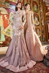 Buy_Sahil Kochhar_Pink Organza Sequins, Embroidery Square Neck Designer Gown With Sleeves _Online_at_Aza_Fashions