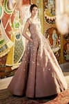 Buy_Sahil Kochhar_Pink Organza Sequins, Embroidery Square Neck Designer Gown With Sleeves _at_Aza_Fashions