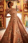Sahil Kochhar_Beige Organza Sequins, Embroidery Round Neck Designer Gown _Online_at_Aza_Fashions
