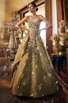 Buy_Sahil Kochhar_Green Organza Embroidery, Sequins Square Neck Gown _at_Aza_Fashions