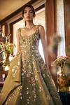 Sahil Kochhar_Green Organza Embroidery, Sequins Square Neck Gown _Online_at_Aza_Fashions