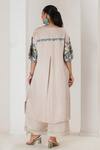 Shop_Saahiil Kapoor_Cream Linen, Satin Embroidery Round Neck Champagne Kurta And Pant Set _at_Aza_Fashions