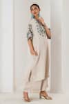 Shop_Saahiil Kapoor_Cream Linen, Satin Embroidery Round Neck Champagne Kurta And Pant Set _Online_at_Aza_Fashions