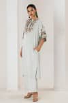 Saahiil Kapoor_Mint Linen, Satin Embroidery Round Neck Kurta And Pant Set _at_Aza_Fashions